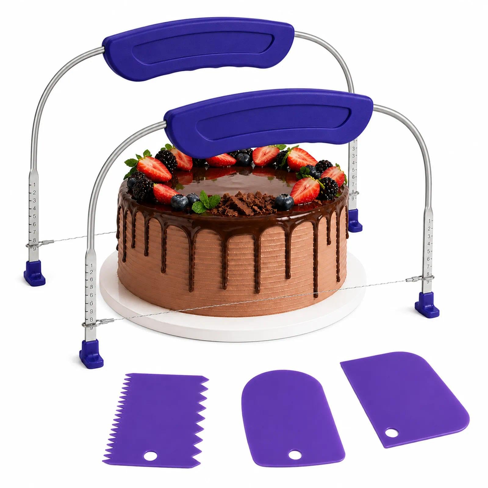 2 Pcs Cake Leveler Tools, Adjustable Cake Cutter with Scraper Set