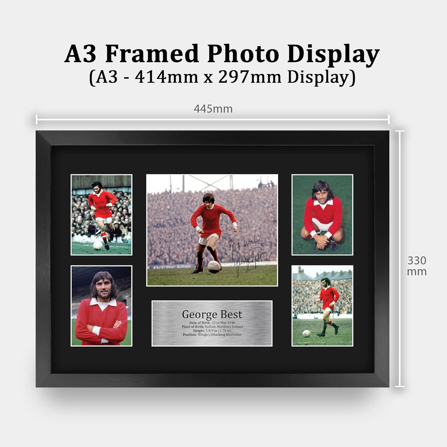 HWC Trading George Best 16 x 12 inch (A3) Printed Gifts Memorabilia Signed Autograph Photograph Display for Football Fans and Supporters - 16" x 12" Framed