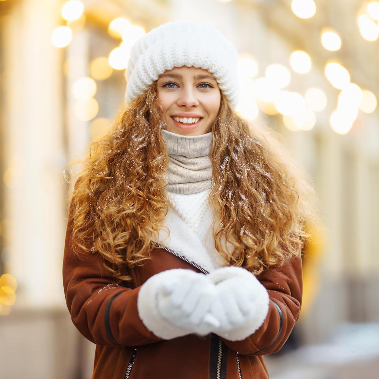 Chalier Infinity Scarf Winter Double-Layer Neck Warmer Knit Fleece Lined Circle Loop Scarves - Image 6