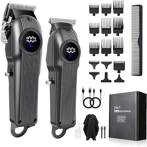 Juego de cortapelos y recortadores profesionales para hombres, cortadora de pelo inalámbrica, máquina de corte de pelo con pantalla LED para