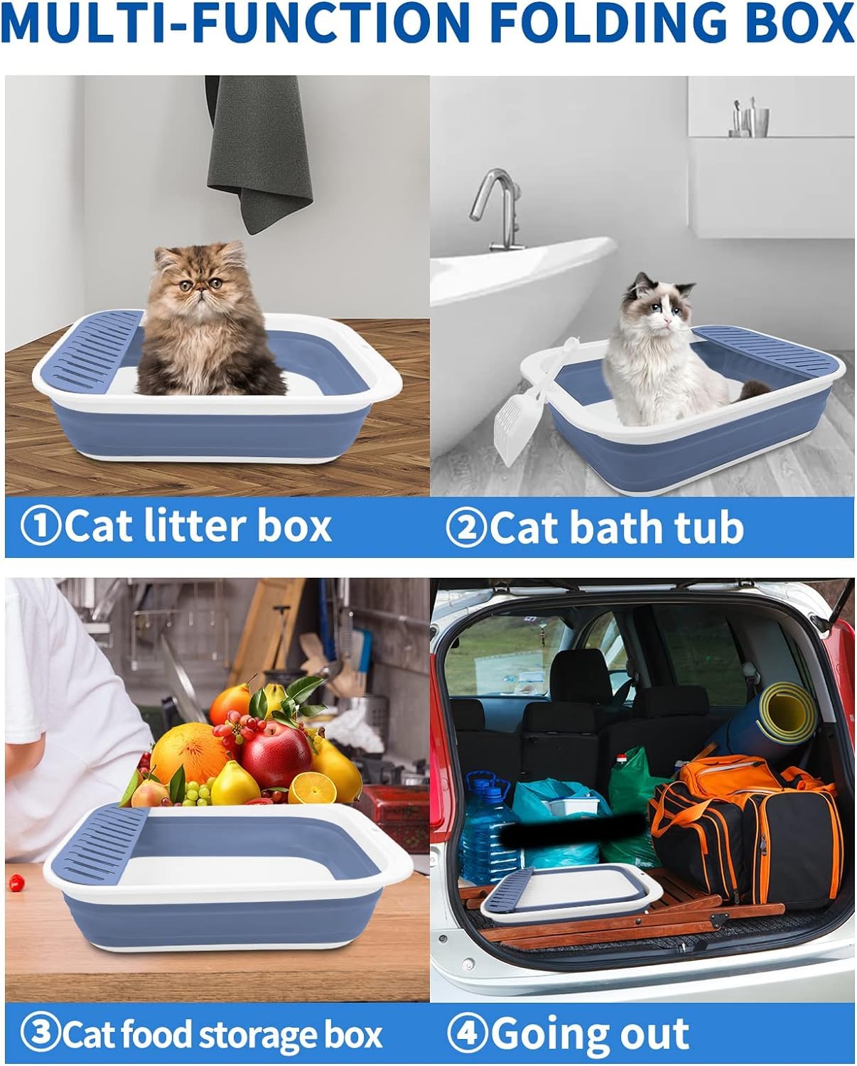 Lettiera Gatto, Toilette Gatti con paletta, Grande Lettiera pieghevole per Gatti, Ingresso basso, Toilette da viaggio con pedale cadente per la sabbia per gatti fino a gatti più grandi