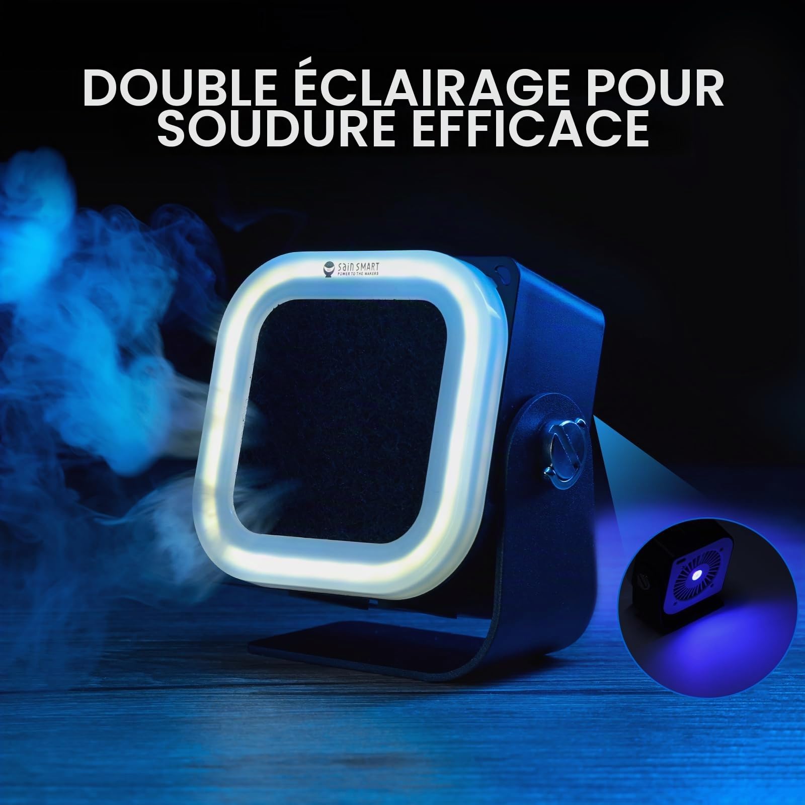 SainSmart Mini extracteur de vapeur de soudure, absorbeur de fumée CSE01 avec contrôle à 3 vitesses 10 000 tr/min et filtre à charbon actif, rechargeable de type C, purificateur de fumée portable de