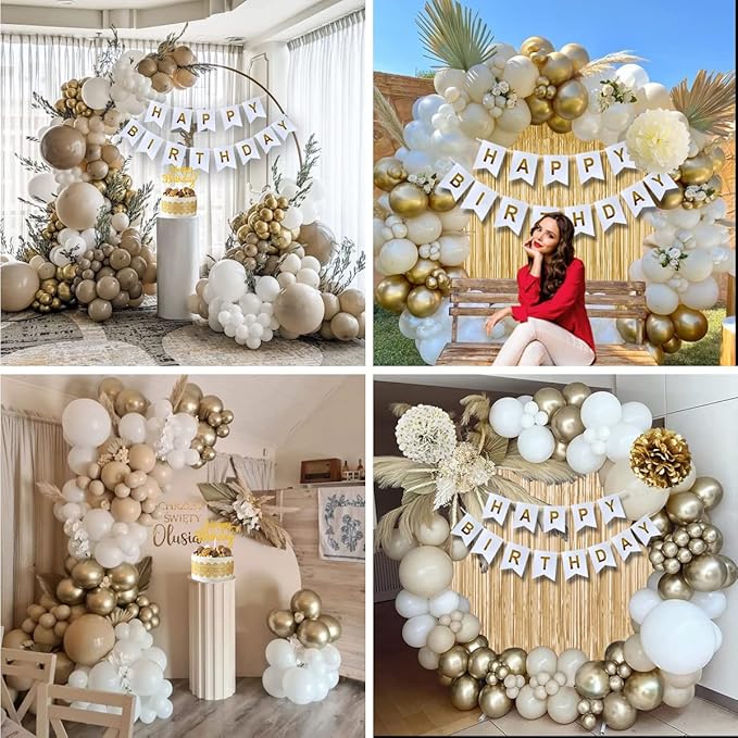 Kit Decoración Fiesta Cumpleaños Blanco Oro Globos Cortina miniatura 6