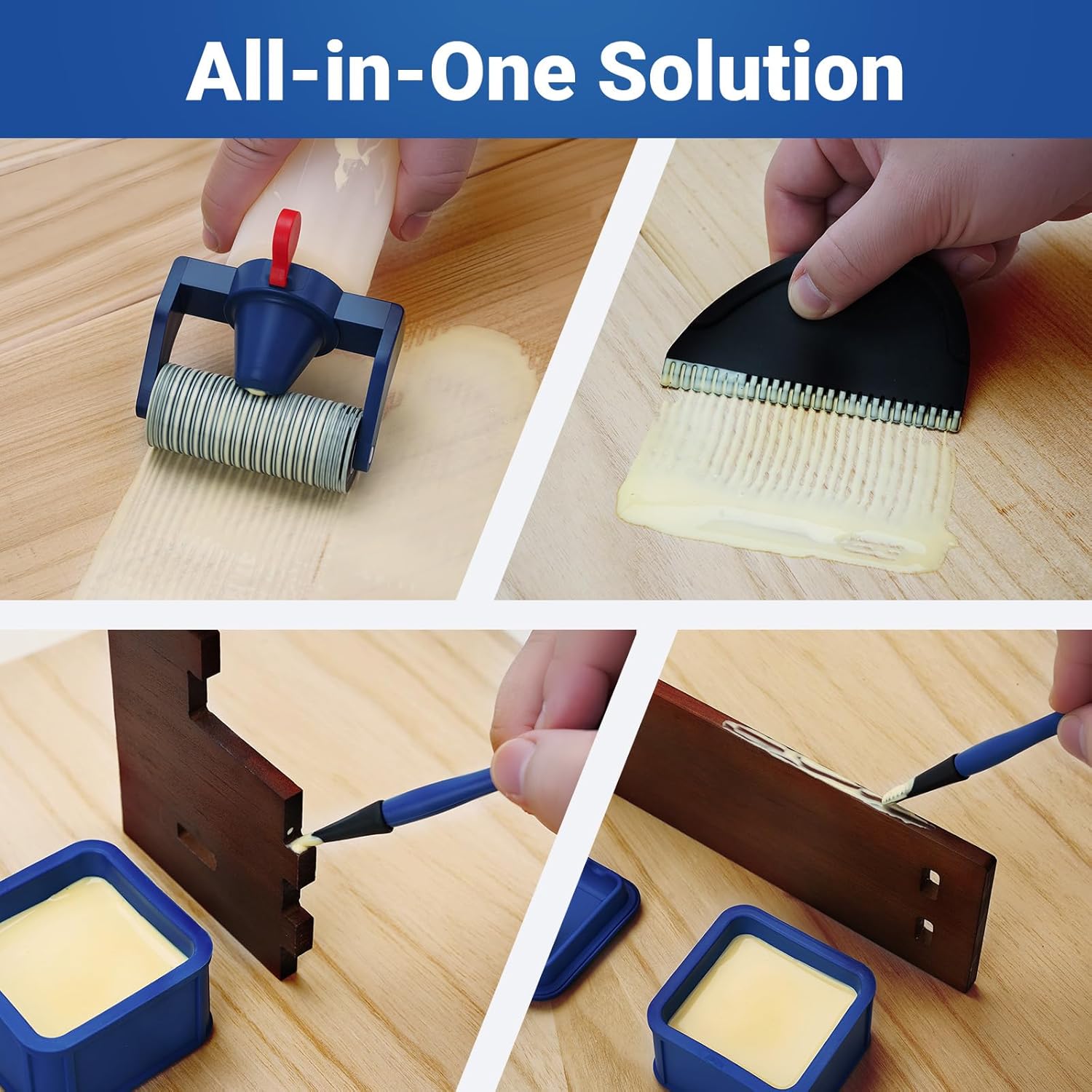 Glue Roller, 10PCS Wood Glue Roller Applicator Set Includes Wood Glue Bottle (8oz), Spreader, Silicone Glue Brush & Pod, Application Tray for Woodworking, Arts, Crafts