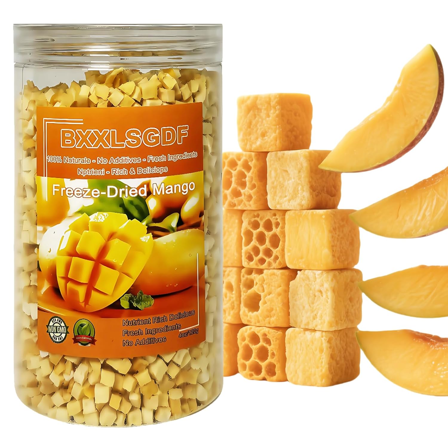Freeze Dried Mango Chunks, 4oz/120g - Crispy Snack for Baking, Tea, Smoothies & Yogurt | Light & Sweet, 100% Real Fruit