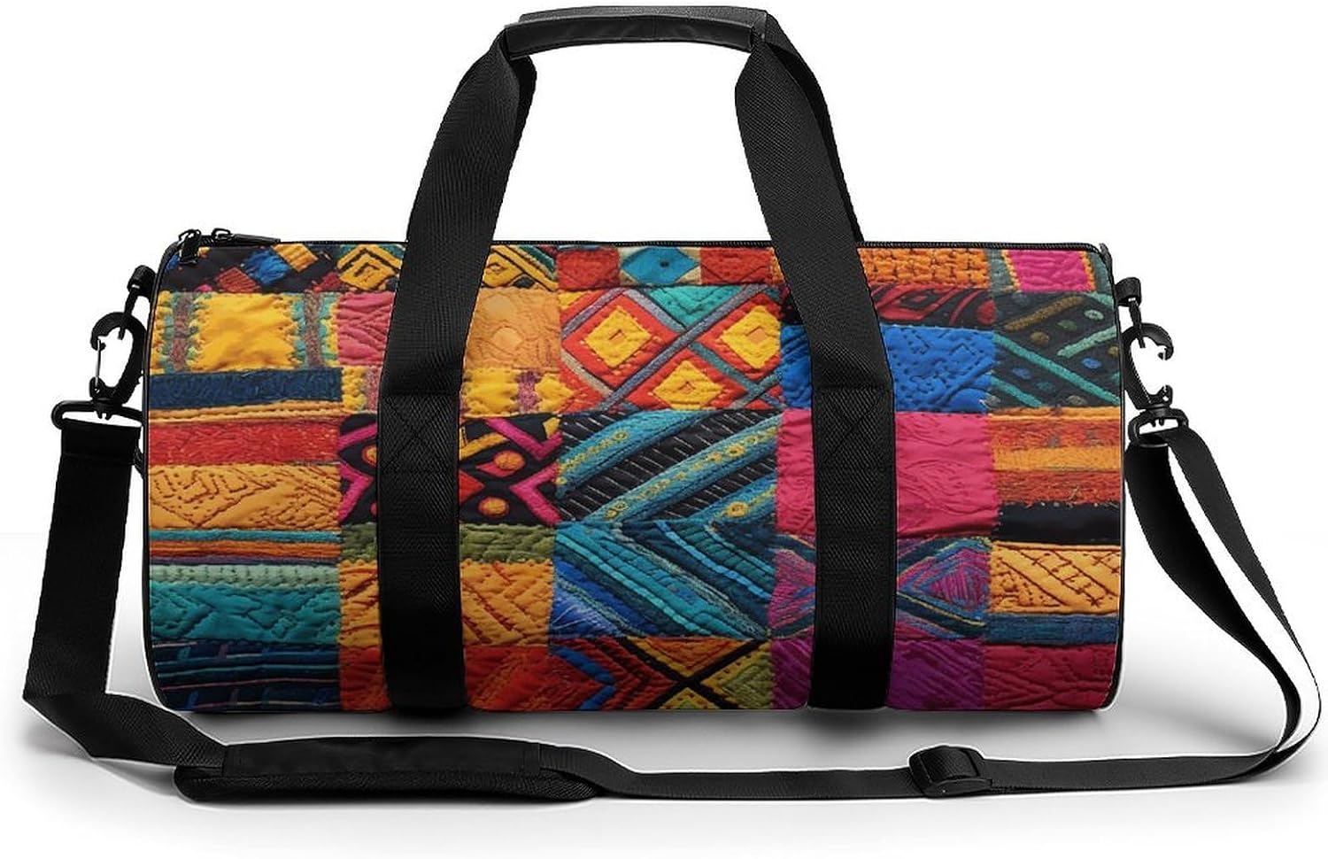 Multicolor Quilt Gym Bag Hand-held Fitness Bags Cylindrical Fitness Bag with Shoe Large Compartment Duffle Bags for Travel Sports Unisex