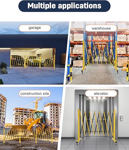 Miniatura 7 de FAHKNS Barricada industrial expandible con ruedas de 16.4 pies de largo, puerta de tráfico de metal retráctil, barrera de seguridad portátil para