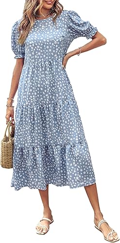 Miniatura 2 de IFFEI Vestidos de verano para mamá y yo, estilo bohemio, a juego, con volantes, manga abombada, cintura alta, vestido largo por debajo