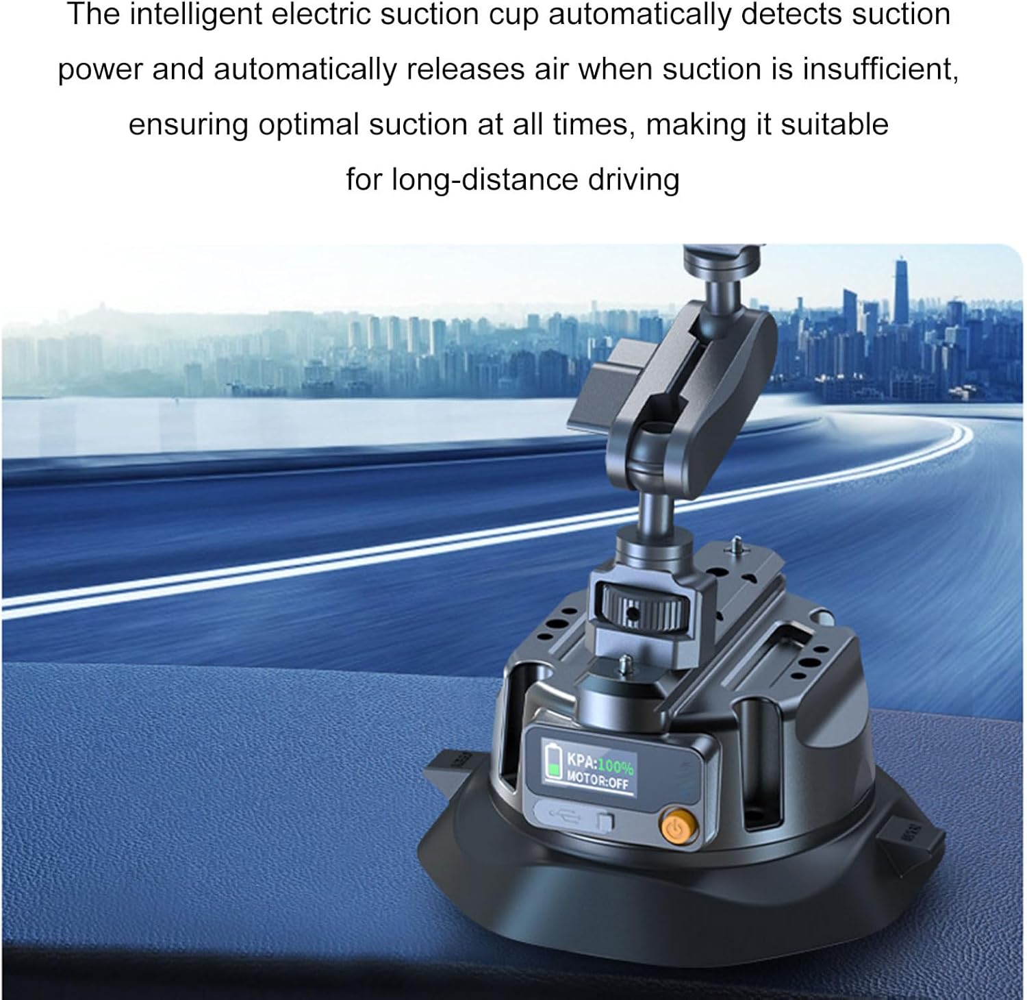 Cuifati Electronic Vacuum Suction Camera Mount 35kg Load 72H Battery LCD Screen with One Key Electric Suction Auto Inflation for DSLR Action Camera Lights Monitors