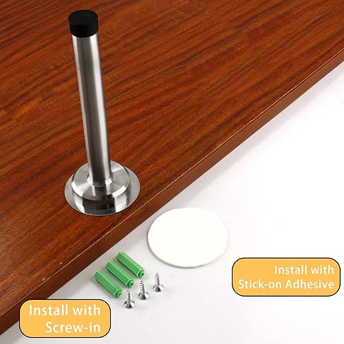 Vista 4 de 1 tope de puerta de 6 pulgadas, tapón de puerta largo autoadhesivo de acero inoxidable, amortiguador de sonido, tope de puerta de tornillo