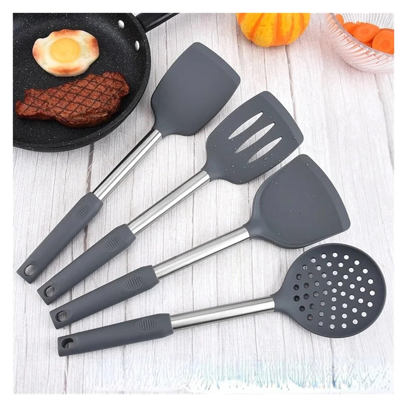 Silikon Küchenhelfer Set 12PCS 360 Grad rotierende Basis Kochwerkzeug-Sets Backen Küchenutensilien Silikon Schaufel Löffel(Black)