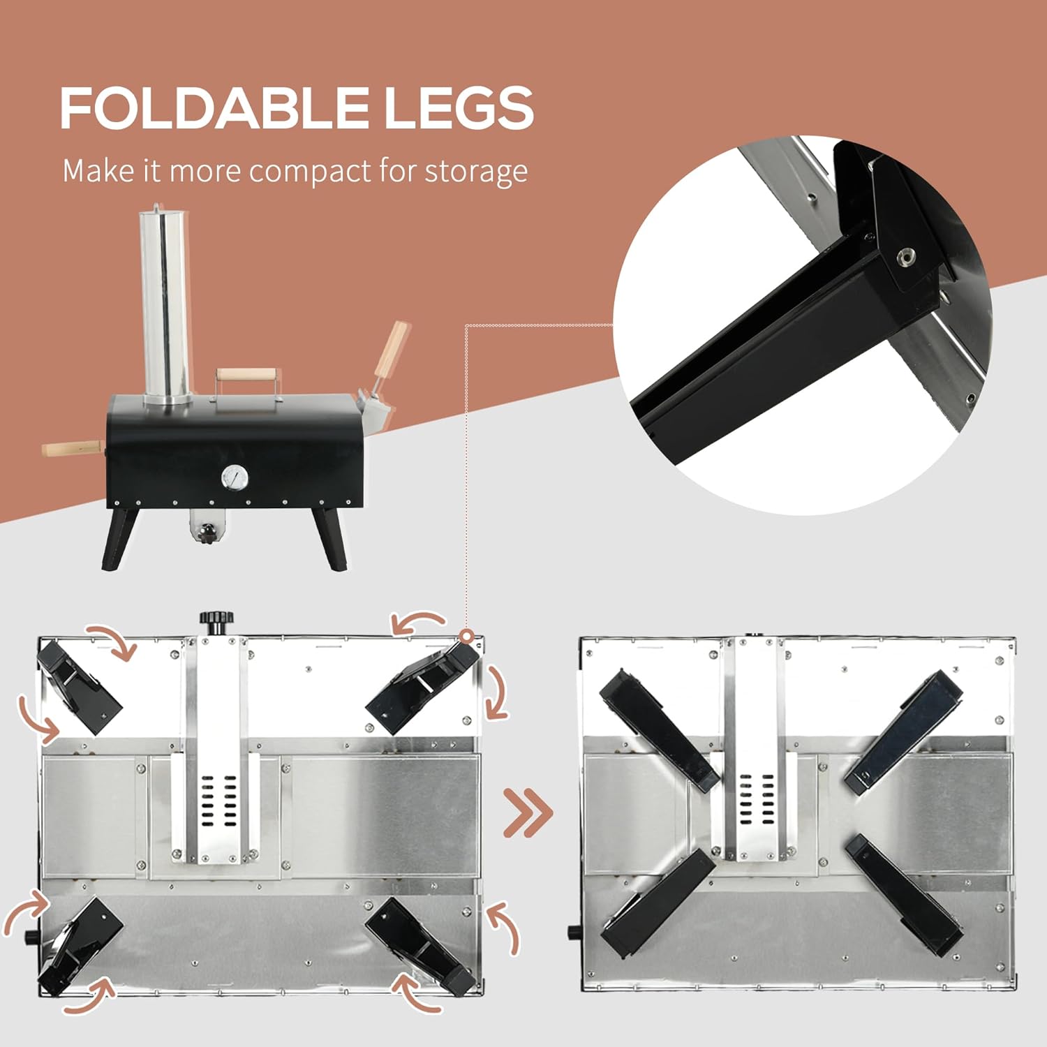 Outdoor Pizza Oven with 12" Rotating Stone, Peel and Cover, Portable Pellet Wood Fired Pizza Maker with Foldable Legs, Stainless Steel Pizza Grill for Outside, Backyard, Outdoor Kitchen