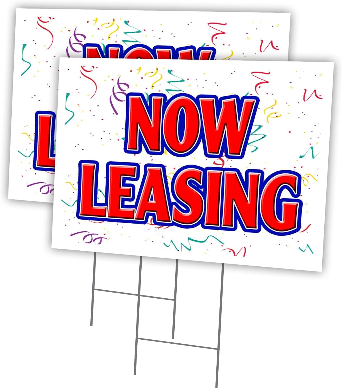 NOW LEASING 2 Pack Of 18" x 24" Yard Sign & Stake | Advertise Your Business | Stake Included Image On Front Only | Made in The USA