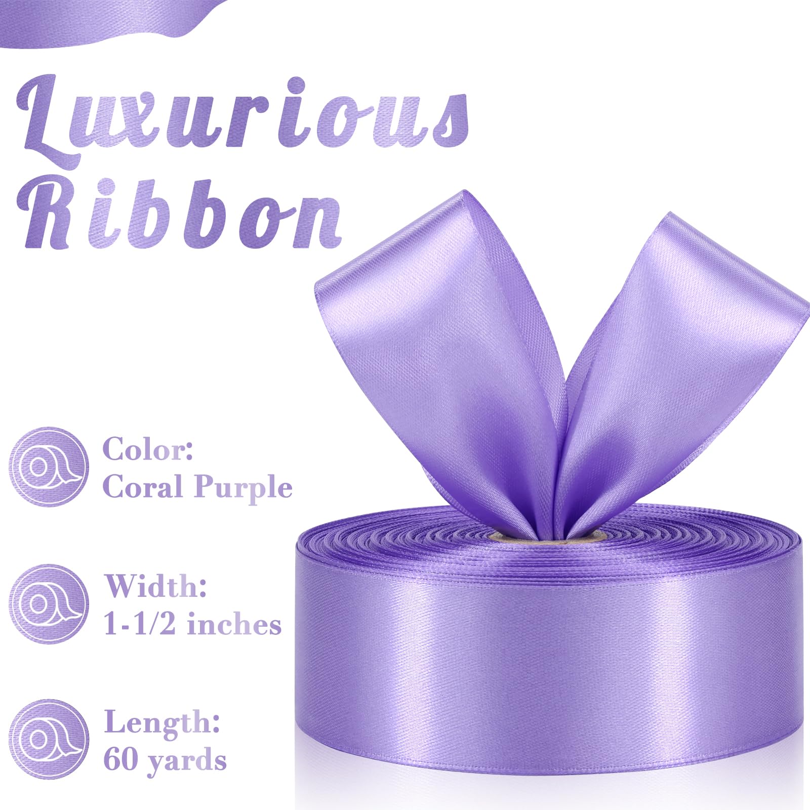 Condition photo showing New/Like New for lavender ribbon 1-1/2 inch, 60 yards lavender light purple satin ribbon for gift wrapping, fabric ribbon for flower bouquet crafts christmas easter