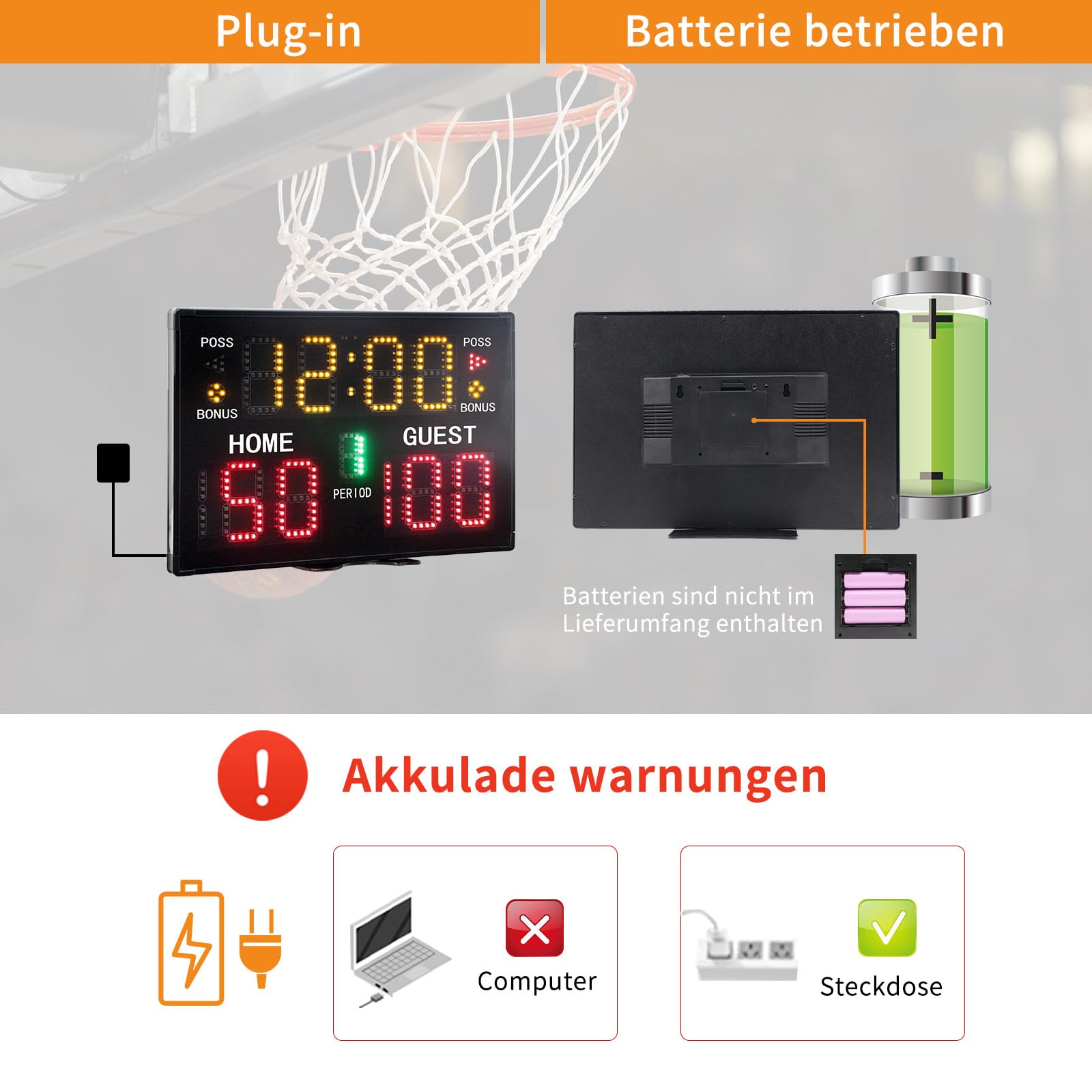Anzeigetafel Elektronische, Digitale Scoreboard mit Fernbedienung 11 Stellige LED Punktezähler für Basketball, Fußball, Volleyball, Tischtennis