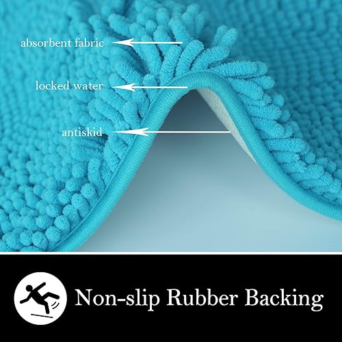 Miniatura 8 de Juego de 3 tapetes de baño de chenilla, superabsorbentes, parte trasera antideslizante de PVC fuerte, tapetes de baño para baño, felpa peluda,