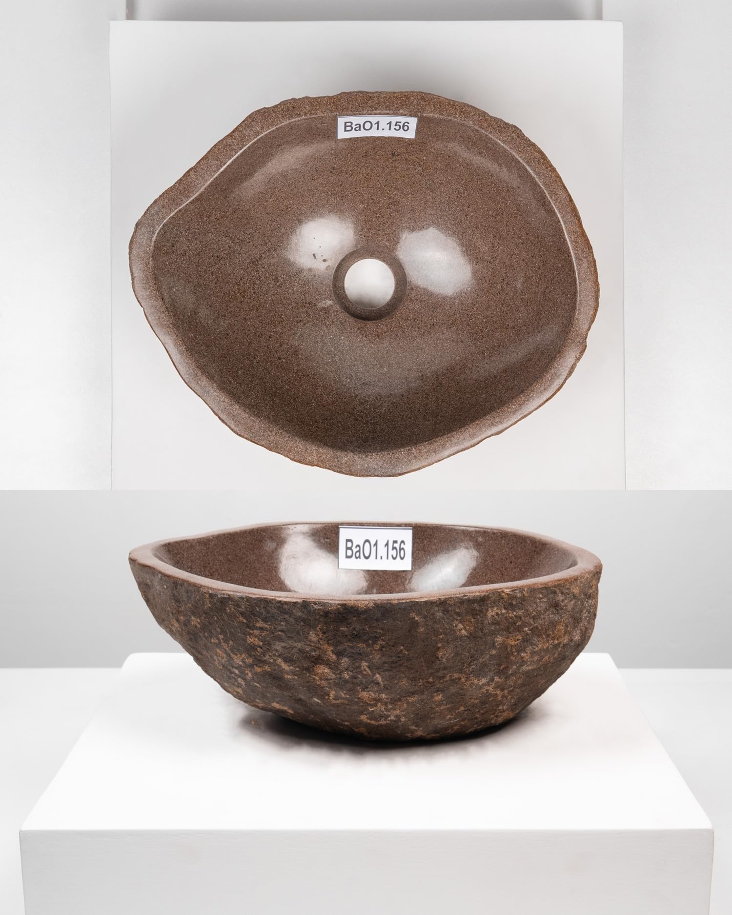 lavabo in pietra naturale 40 cm ovale in grigio realizzato in pietra di fiume indonesiana - Con selezione unica