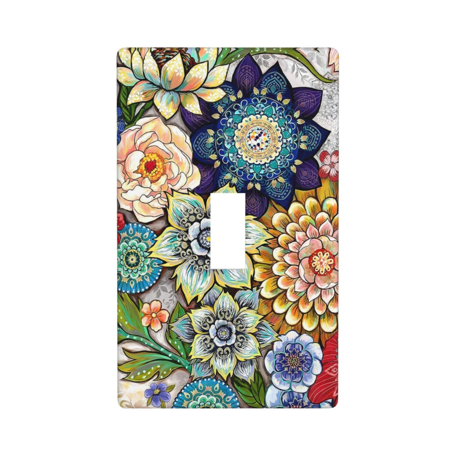 Boho Floral Botanical Mandala Decorative Outlet Cover Single Toggle Light Switch Plate Cover Electricity Receptacles Plates For Home Kitchen Living