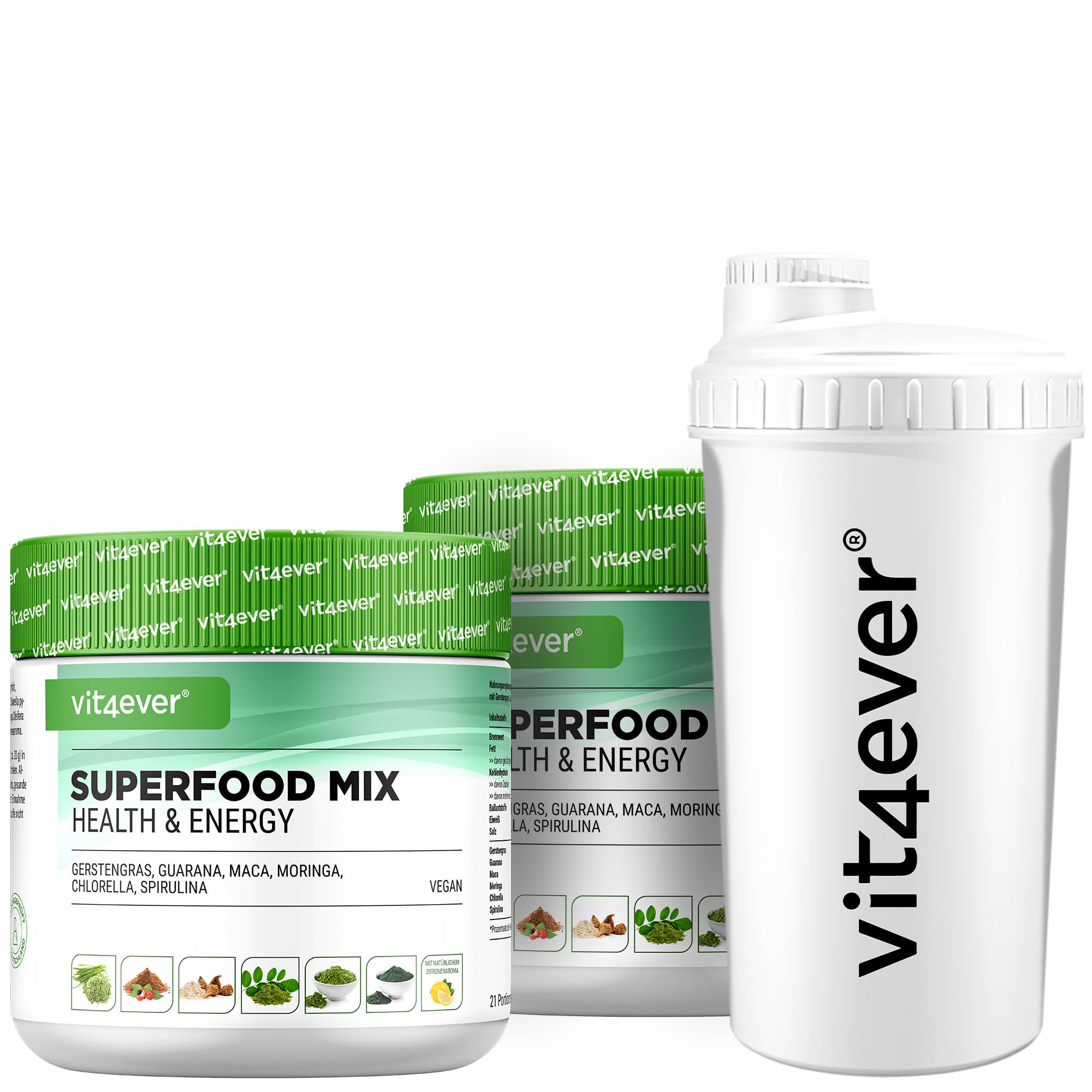 vit4ever 2x Kombination aus Superfoods 2x 420 g + Premium Shaker