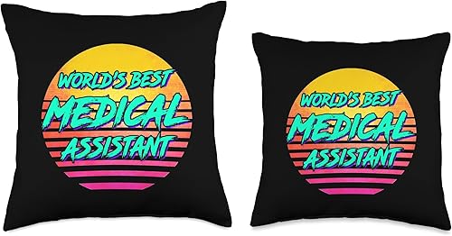 Miniatura 3 de Funny Medical Assistant Nursing Apparel Funny Worlds Best Medical Assistant Retro 1980s CMA - Almohada de tiro CMA, 16 x 16 pulgadas, multicolor