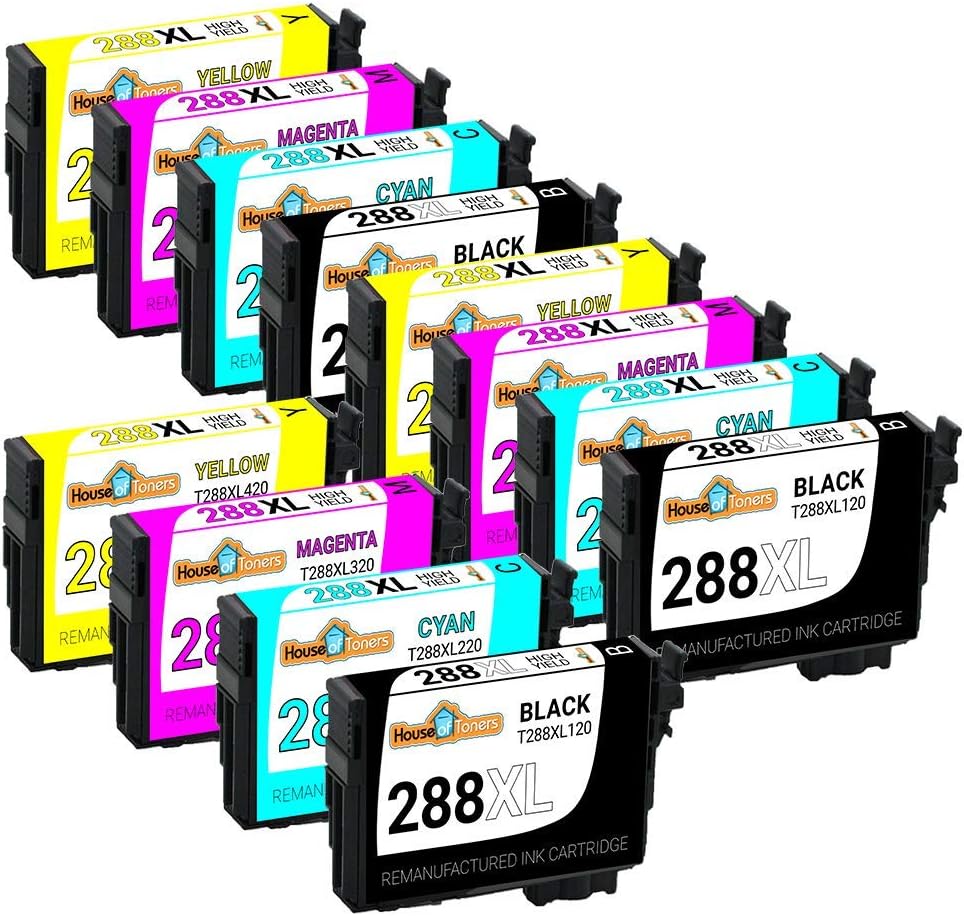 Houseoftoners Remanufactured for Epson 288XL Ink Cartridge High Yield Replacement for Epson 288XL Expression XP-330 XP-340 XP-430 XP-434 XP-440 XP-446 (3B/3C/3M/3Y, 12PK)