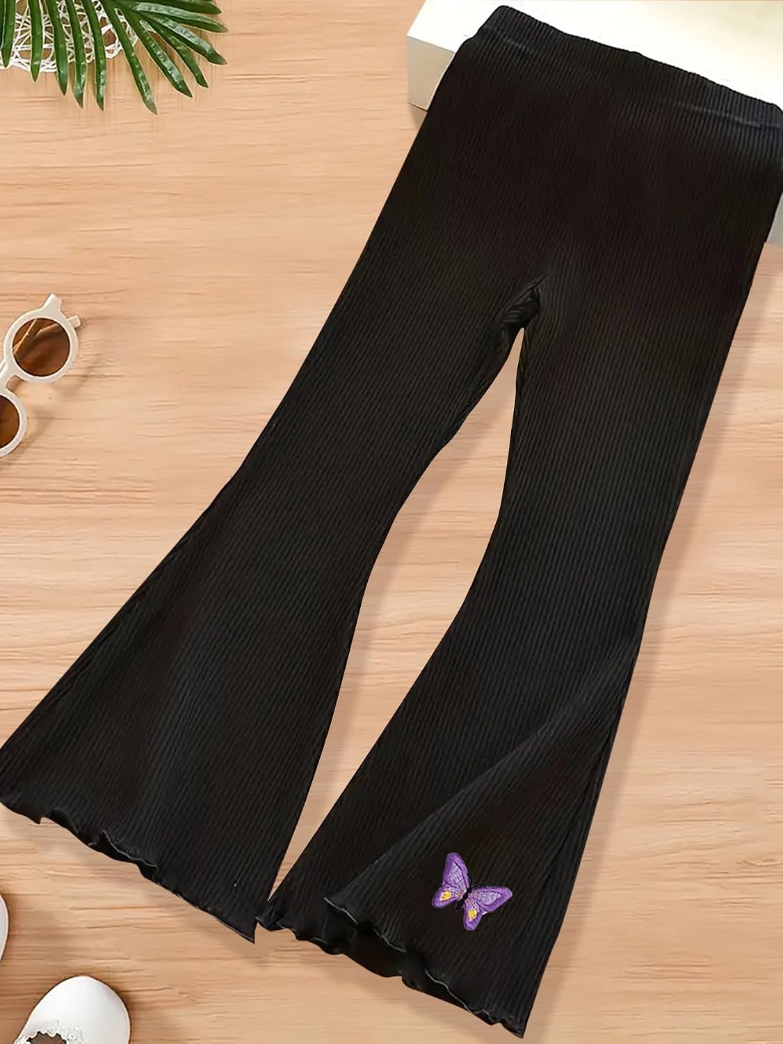 3 Pack Girls Flare Leggings Casual Bootcut Pants Butterfly Pattern Kids Bell Bottoms Yoga Dance Trousers for 4-7 Years