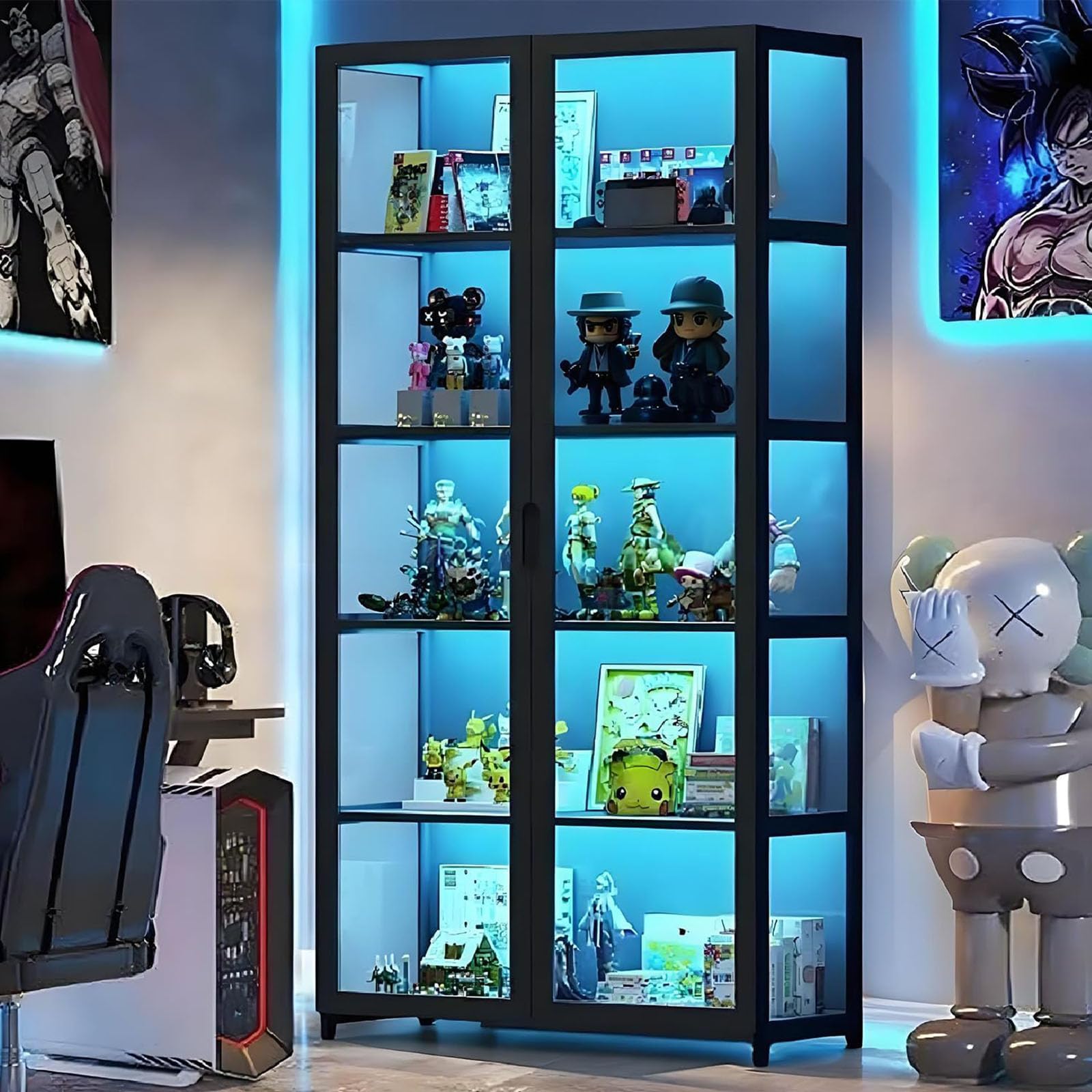 Vitrina con Puertas de Vidrio acrílico, Organizador de Juguetes coleccionables de 5 Niveles y Estante de exhibición, estantería para el hogar, Sala de Juegos, Sala de Estar (Negro)