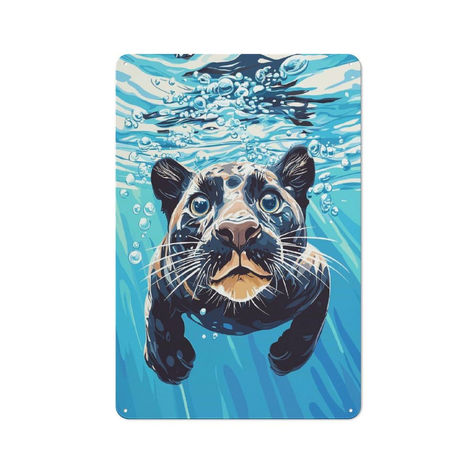 Country Country Metal Sign 30x20cm Featuring Black Panther Swimming Underwater, Rustic Kitchen Decor for Cottage, Kitchen, Hallway Or Breakfast Nook