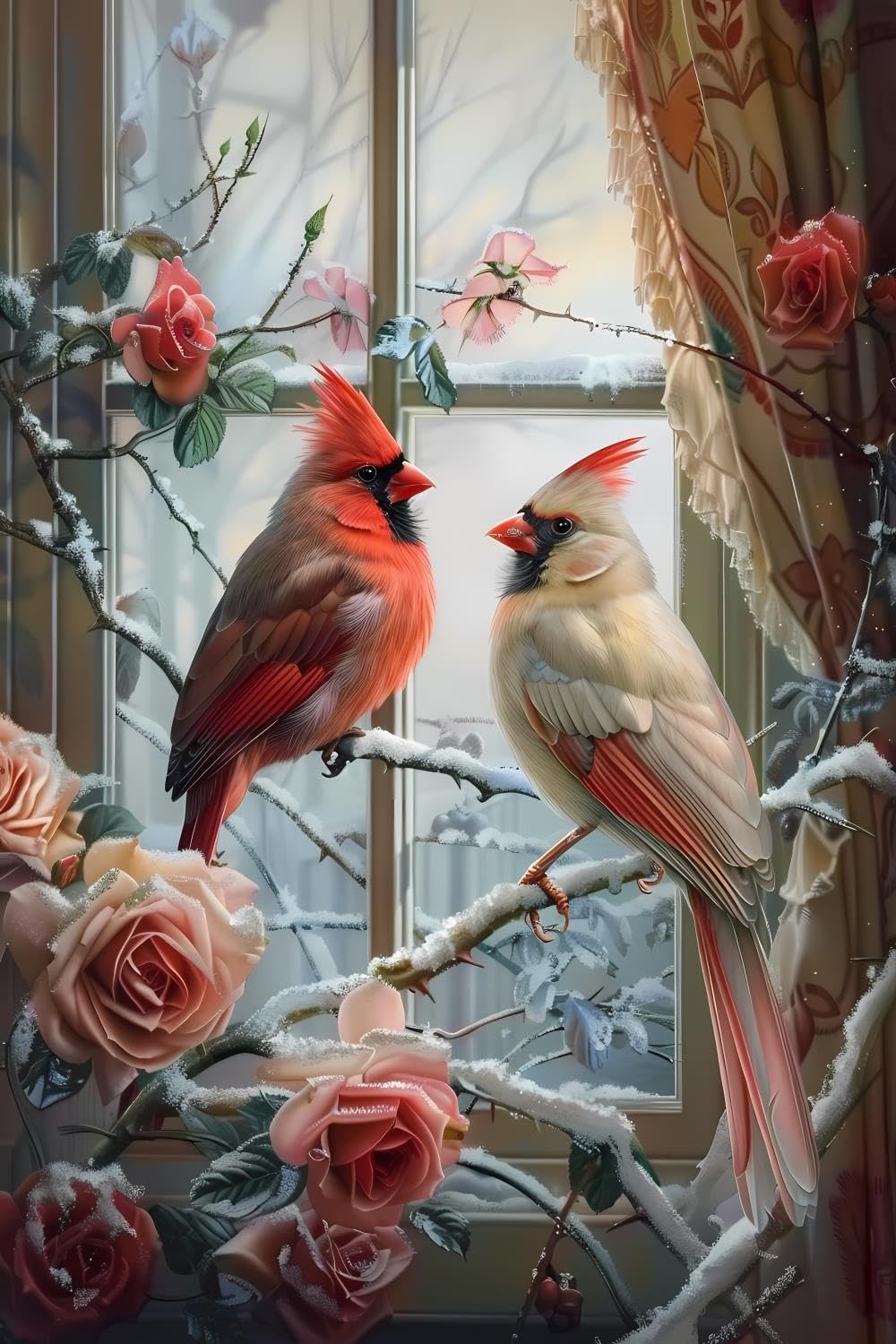 GUAIEUW 5D Adult Diamond Painting Kit Northern Cardinal Watercolor Diamond Painting Full Diamond Gemstone Painting Suitable for Relieving Emotions Cardinal Diamond Dots Art Crafts 20x30 inch