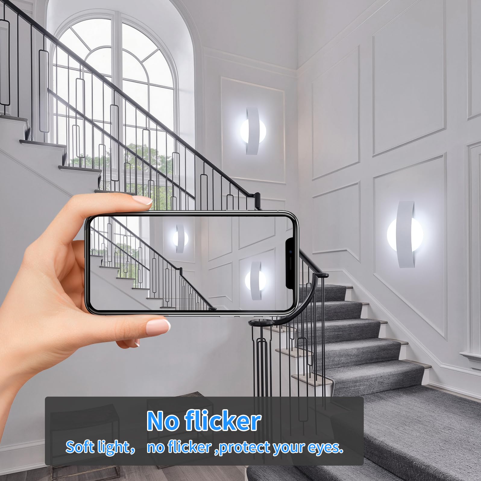 Comely kinkiet wewnętrzny LED, biały kinkiet 12W 1350 lm, nowoczesny akrylowy kinkiet do sypialni, korytarza salonu, zimne białe światło 6500K