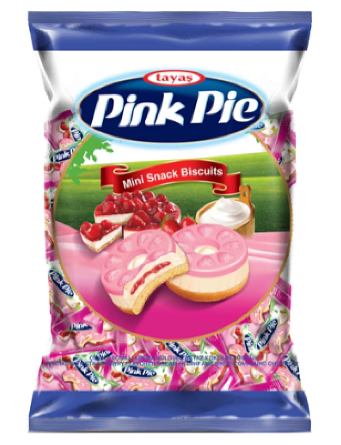 Tayas Pink Pie New Mini Snack 100pc Biscuits With Strawberry Flavoured Cream Filling and White Compound Chocolate King Size 1 kg (IMPORTED)