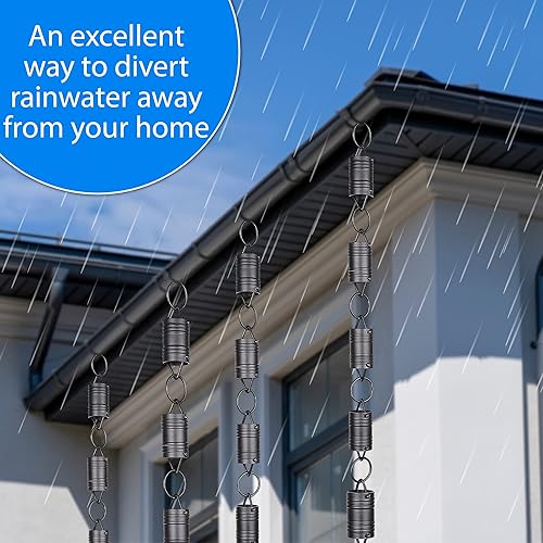 Miniatura 2 de RainChains Pacific - Cadena de lluvia de eslabones de canal de seis esferas de 8.5 pies, aluminio recubierto de polvo negro, repuesto funcional y