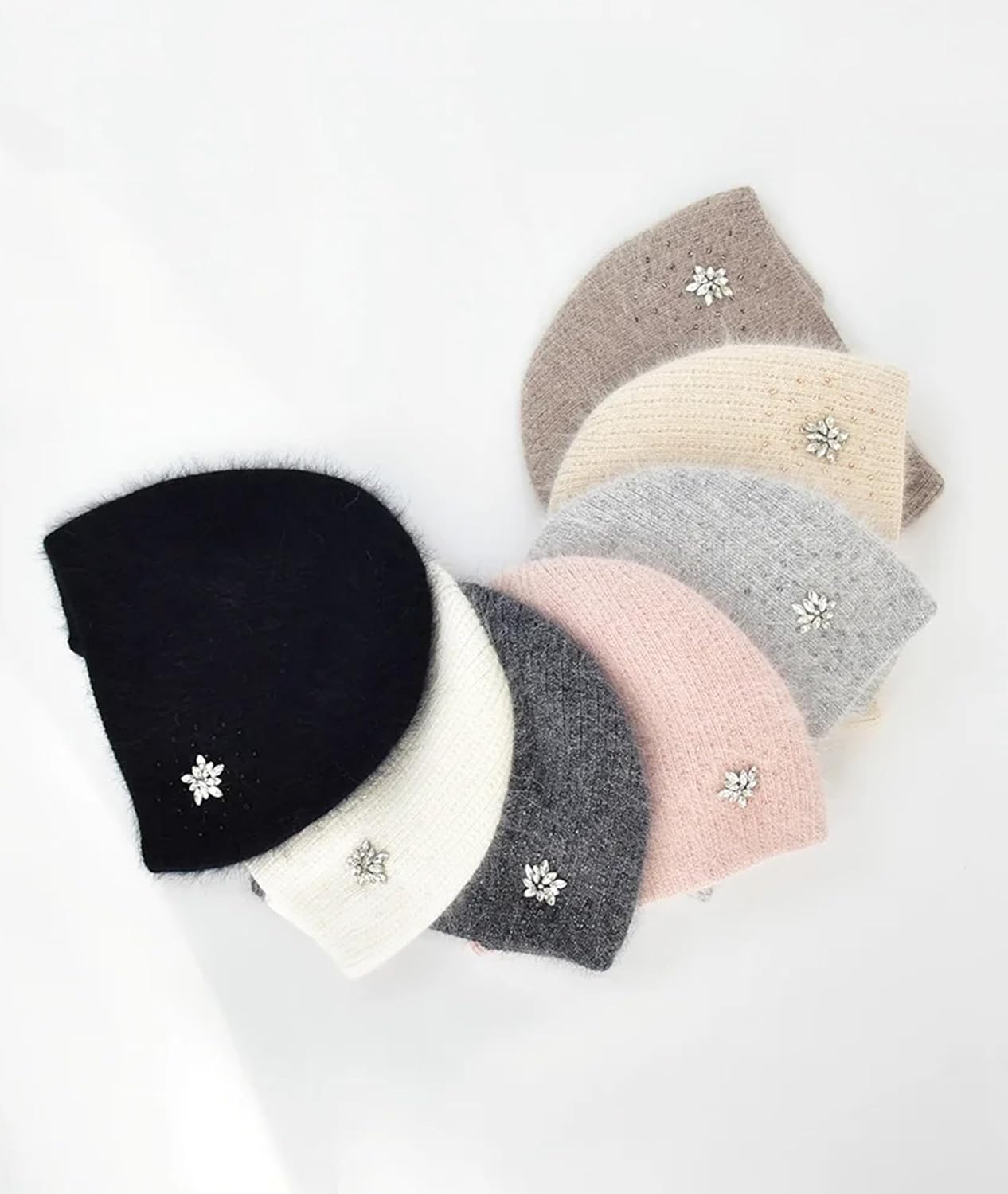 Women's Thick Warm Double Layer Wool Knitted Beanie Hat with Rhinestone Fashion Casual Slouchy Winter Beanies Hats