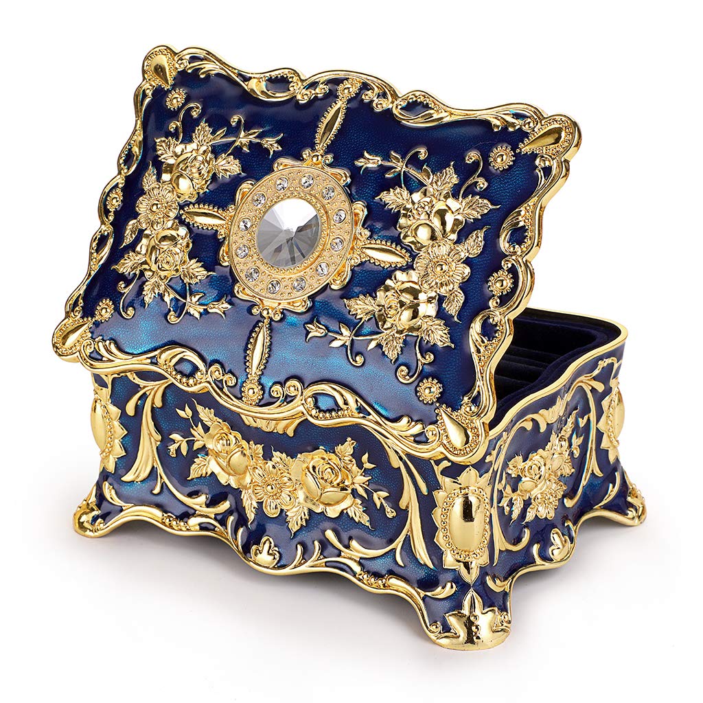 Joyero de metal vintage, organizador rectangular de dos capas, caja de almacenamiento, caja de almacenamiento ornamentada del tesoro, caja decorativa de joyería, caja de regalo de recuerdo para 7