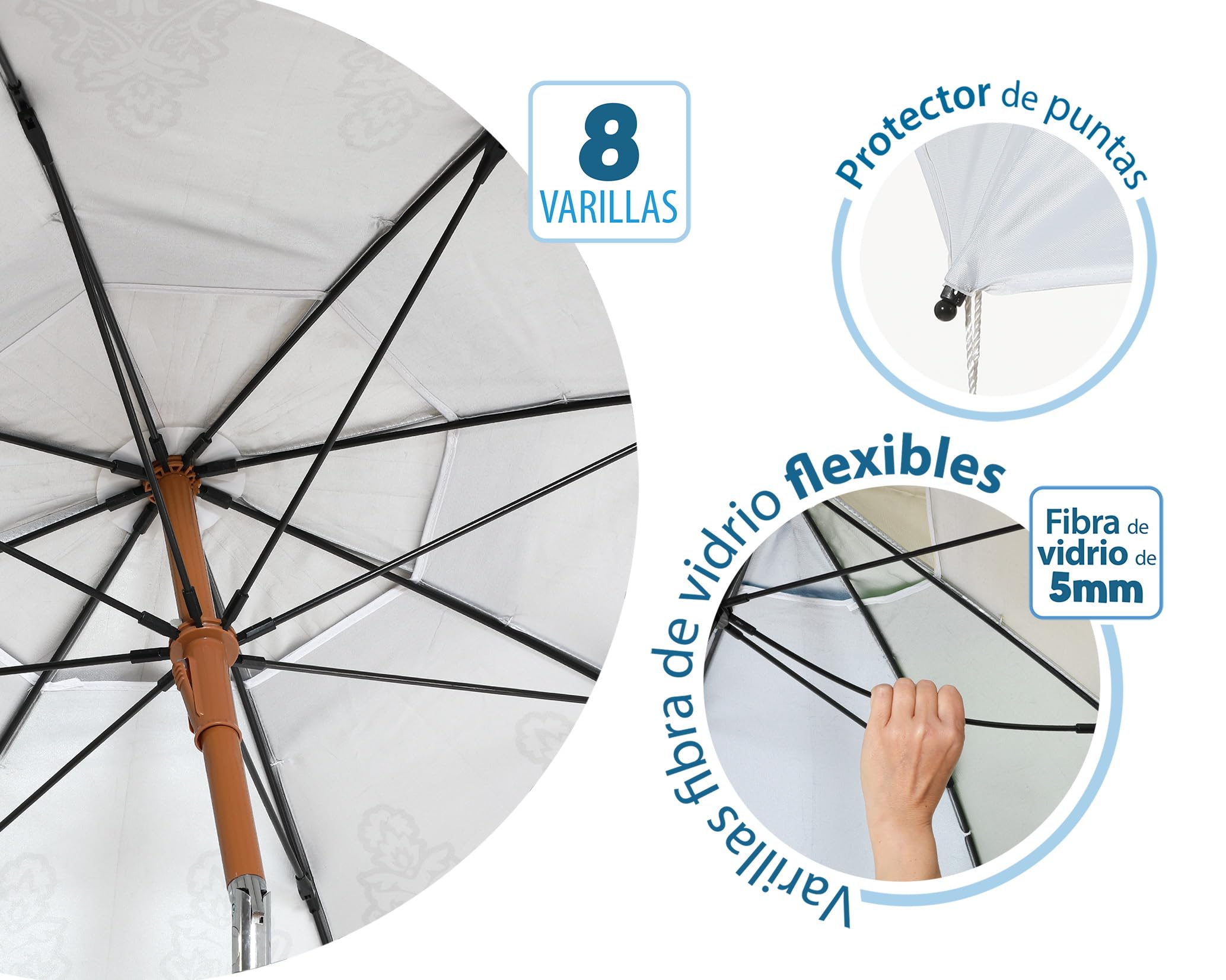 Atosa Strandschirm, Ø 180 bis 240 cm, aus Aluminium, Mandala-Design, LSF 50+, in den Farben Grau oder Weiß, weiß, 200 cm, Einfach und funktionell