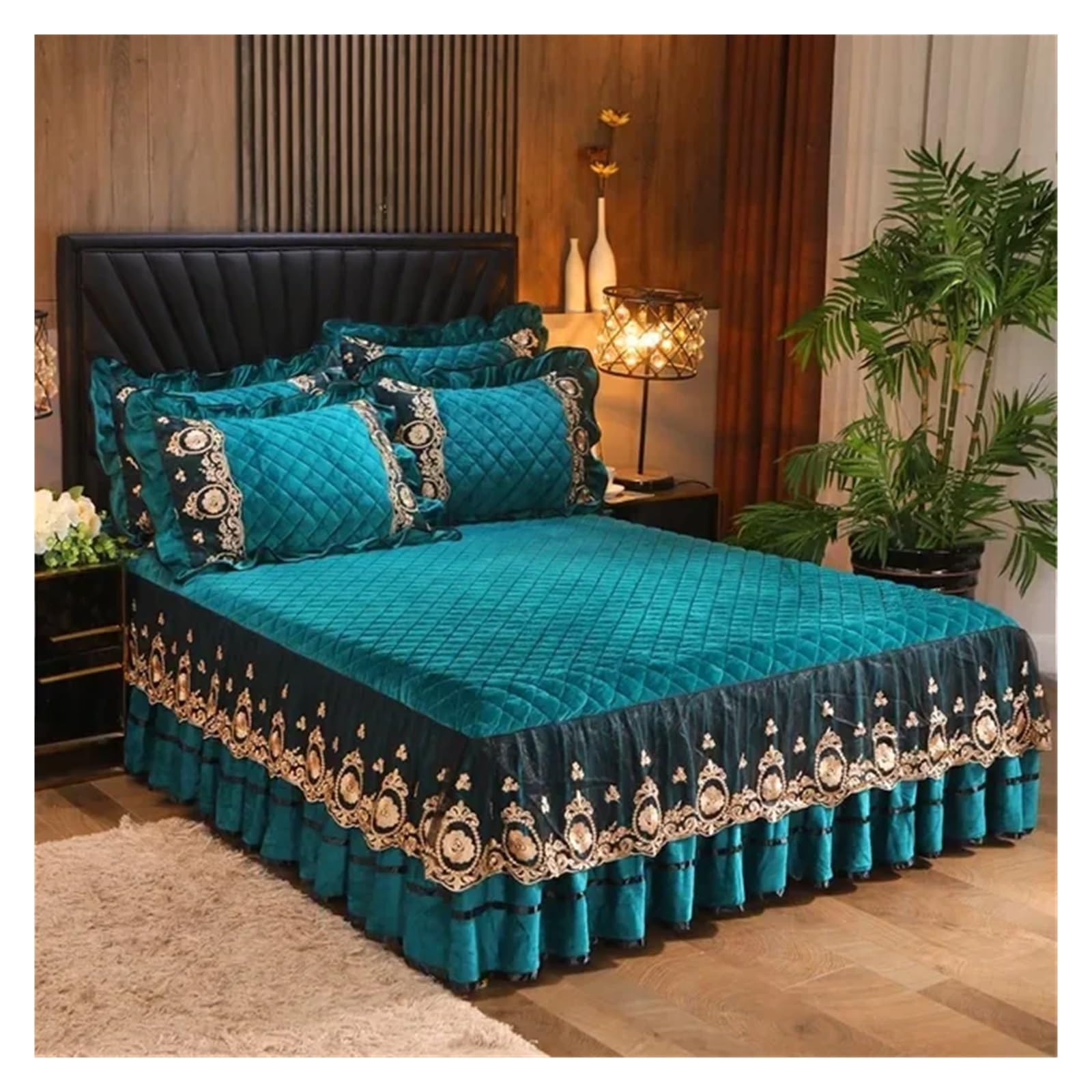 Lace Bed Skirt Bedspreads Bedding Thicken Velvet Plush Quilted Embossing Bed Spread For Home Not Including Pillowcase(07,1pc Skirt 180x220cm)