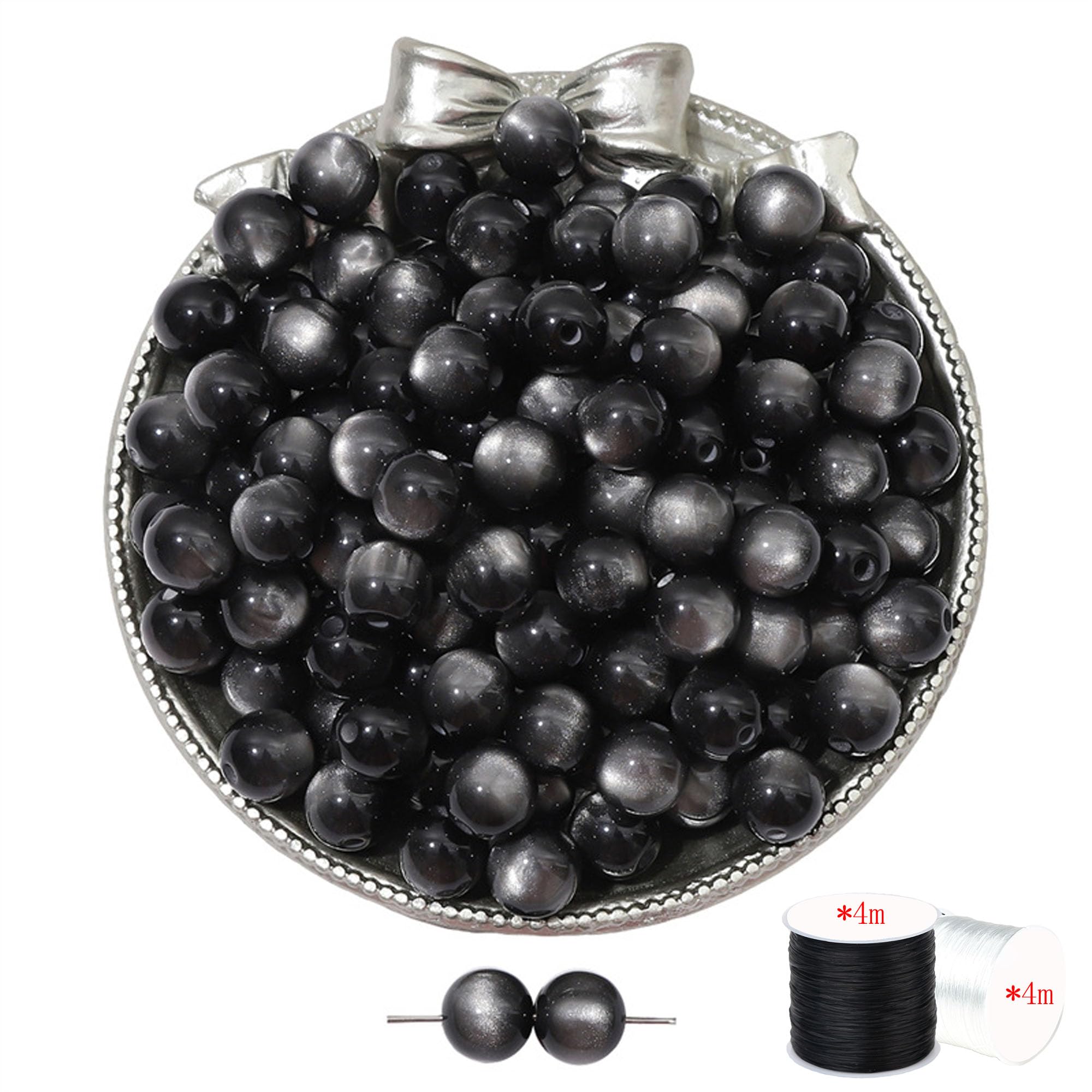 ftiemlovde 60 Large 8mm Black Beads Bracelet Making Kit — image 1