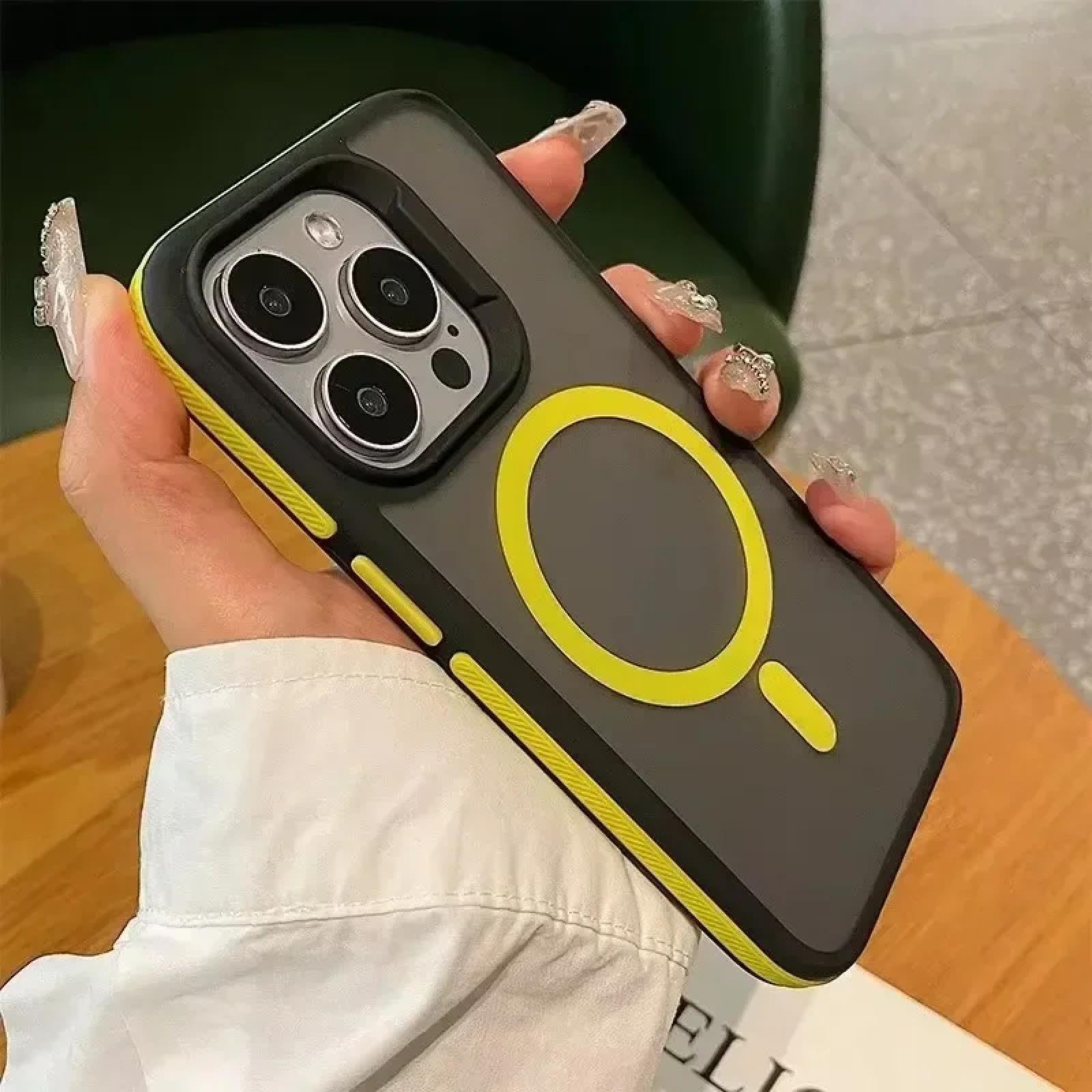 Coque iPhone 13 Pro antichoc mate jaune avec induction