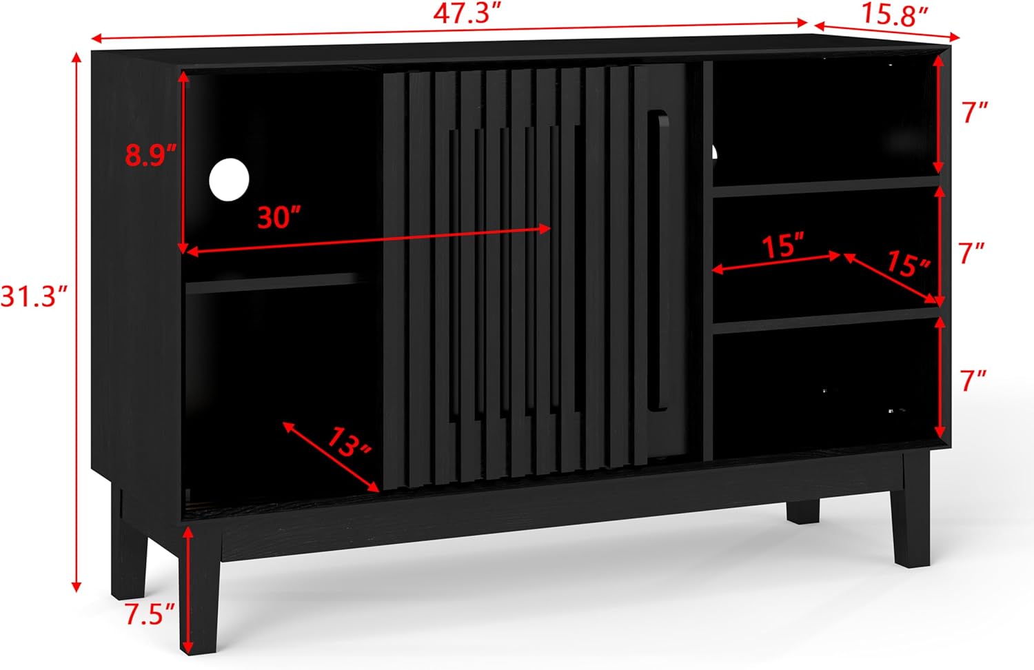 LKTART 47.3" Sideboard Buffet Storage Cabinet with Sliding Doors,Solid Wood Legs,TV Media Console for Kitchen,Dining,Living Room,Entryway,Black