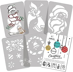 12 Pochoirs Noël Réutilisables – Flocons, Sapins, Père Noël, Pour Fenêtres, Cartes, Bombe à Neige