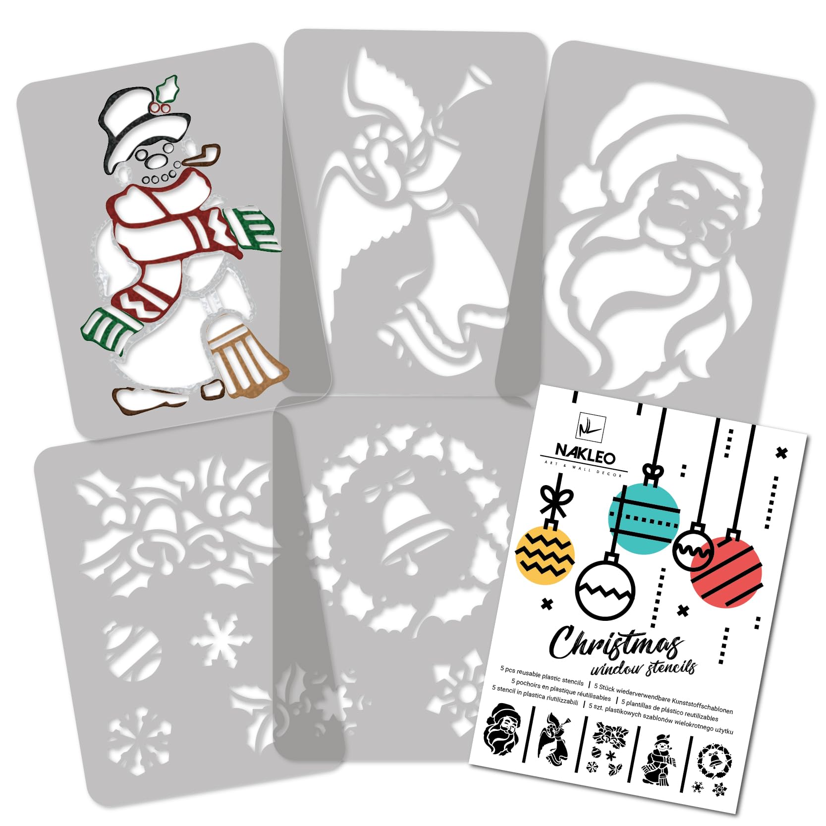 Nakleo 5 pcs Christmas Artificial Snow Window Decoration Reusable Plastic Stencil - 21x30 cm / 8.2