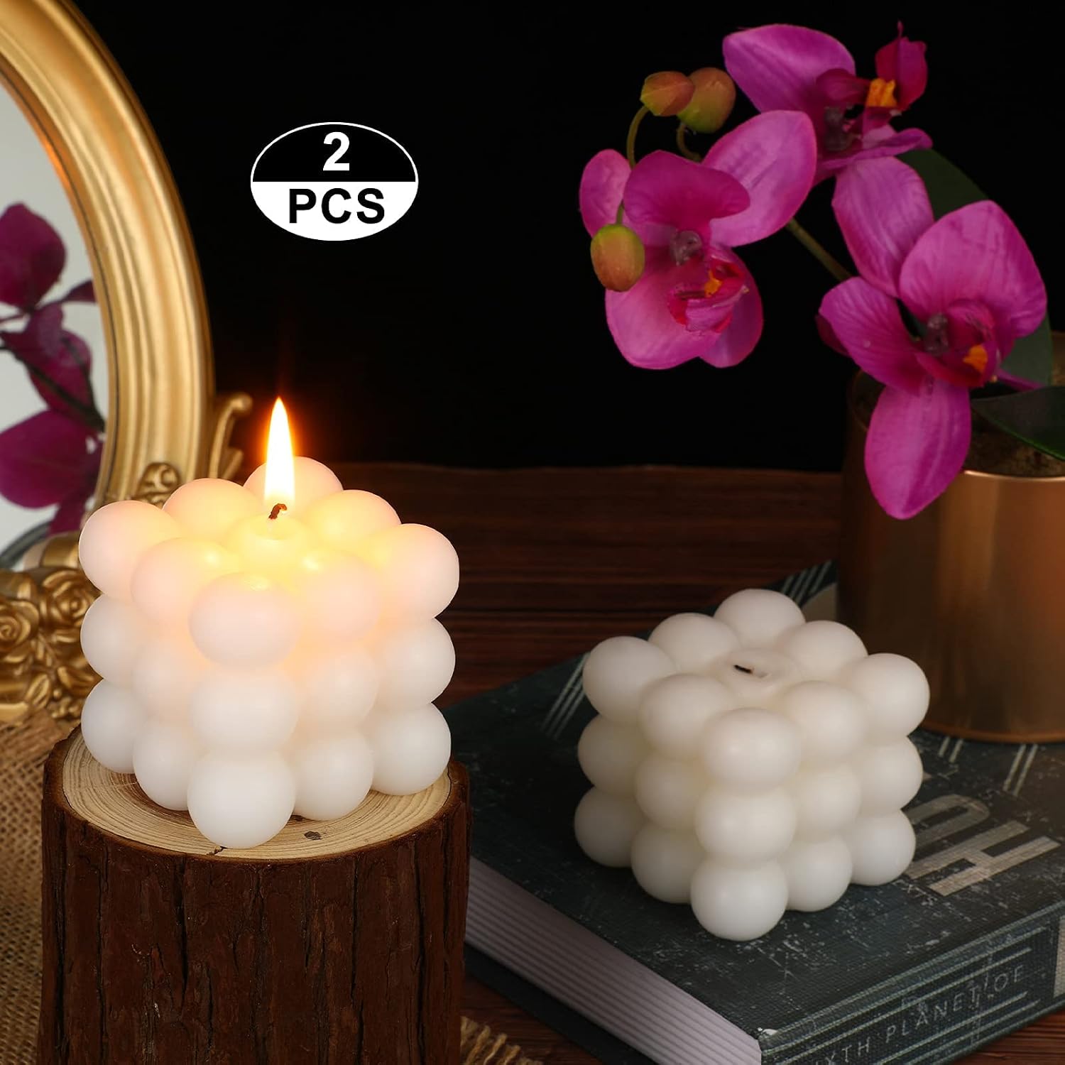 2 Pieces Bubble Cube Scented Candle Bubble Cube Soy Wax Candle Hand Poured Scented Candle Home Decor Candle Sculptural Handmade Cube Scented Candle for Bedroom Bathroom Decorations (White)