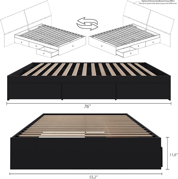 Nexera 3 Drawer Storage Bed, Full, Black