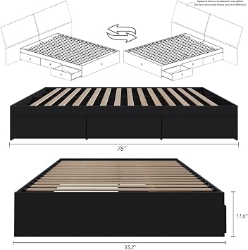Nexera 3 Drawer Storage Bed, Full, Black