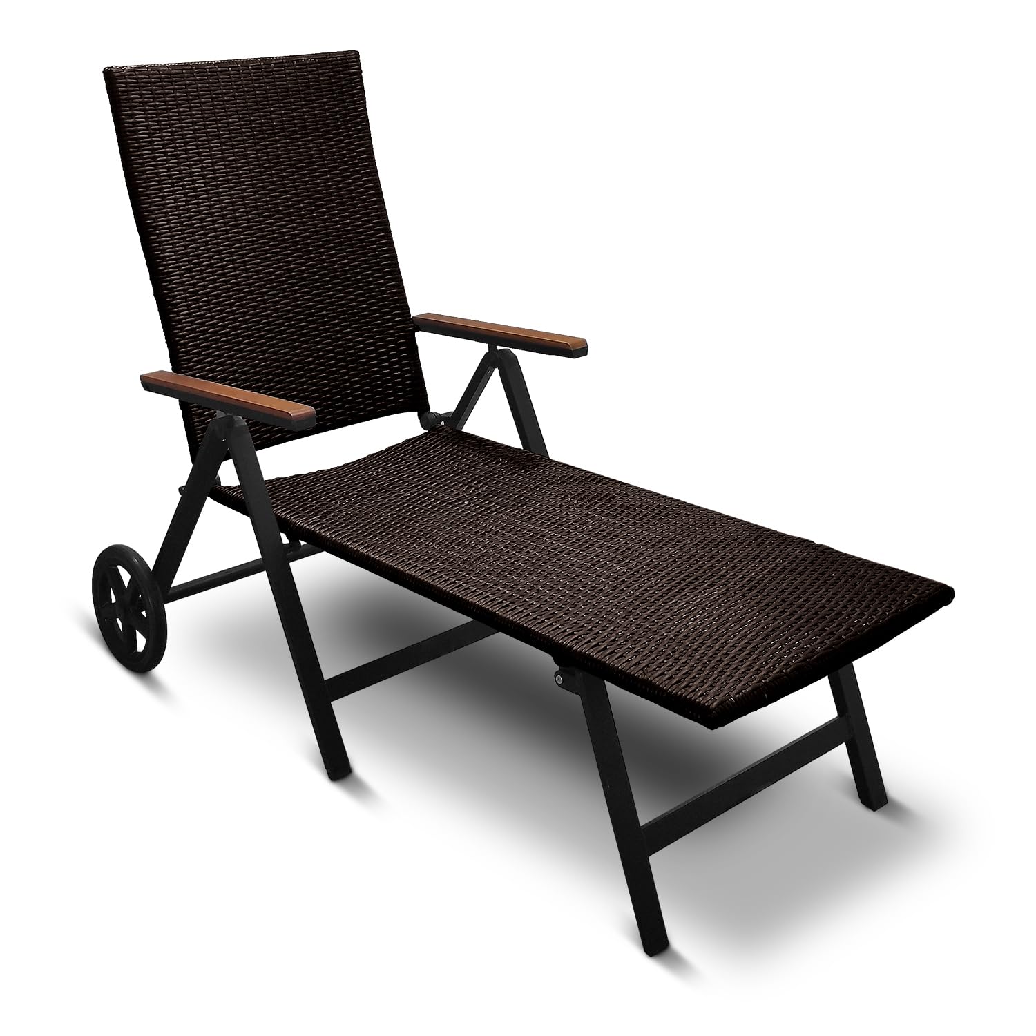 Generisch Aluminium Polyrattan Rollliege Relaxliege 120 kg belastbar Sonnenliege Klappbare Gartenliege Braun Neu