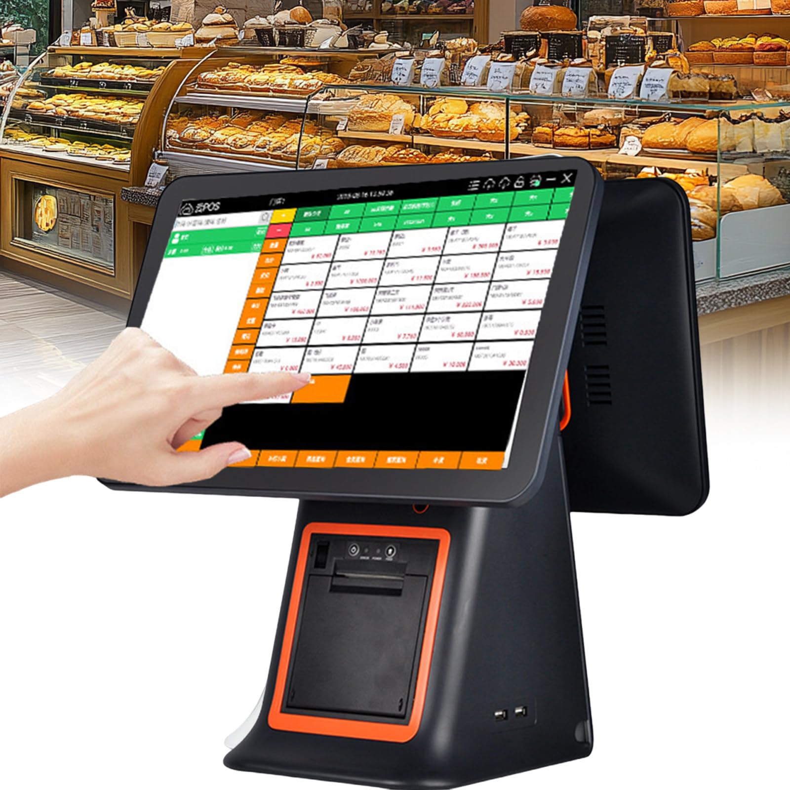 Sis Tema TPV para pequeñas Empresas: Caja registradora Todo en uno con Pantalla táctil Dual, Lector de código de Barras, Impresora y cajón portamonedas. Caja registradora TPV Black