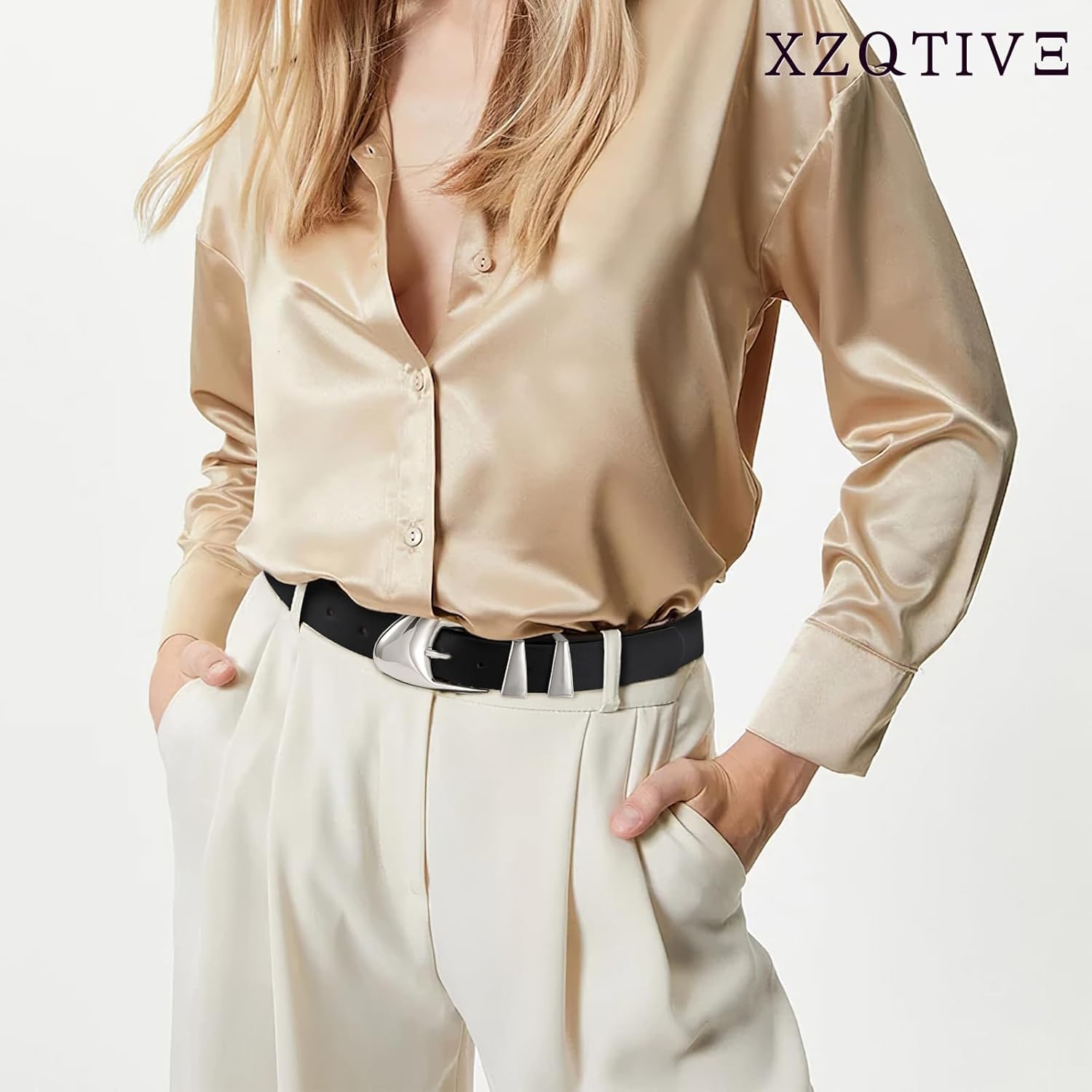 XZQTIVE Women's Leather Belts for Jeans Dress Pants Black Brown Belts for Women Ladies Waist Belts with Gold Buckle - Image 2