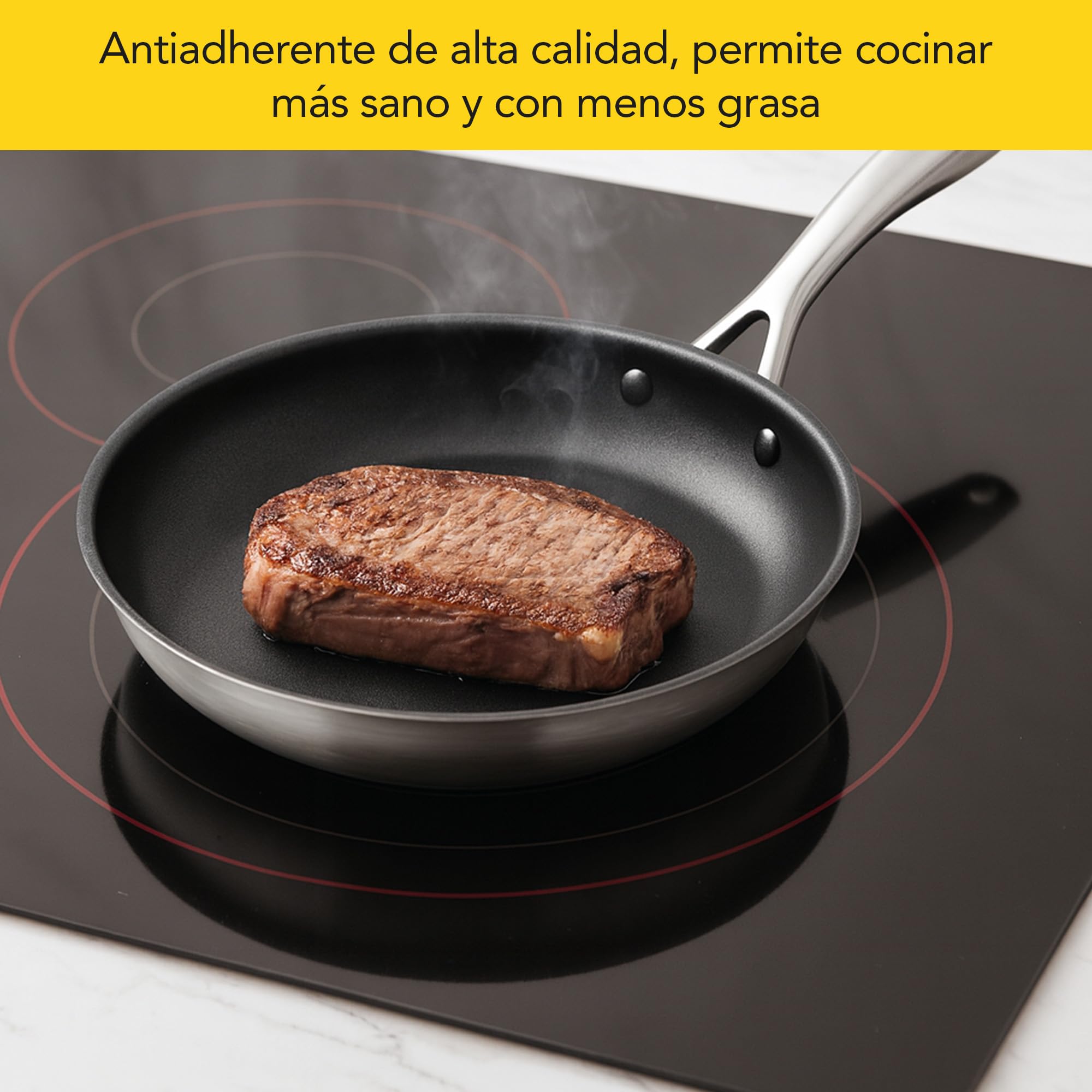 Castey - Juego de 3 Sartenes Inox Essentials, Modelo SET-EA3, Color Plata, Tamaño 18-22-26 cm, Acero inoxidable, Acabado Elegante, Resistente al desgaste, Apta para Todas las Cocinas, Antiadherente