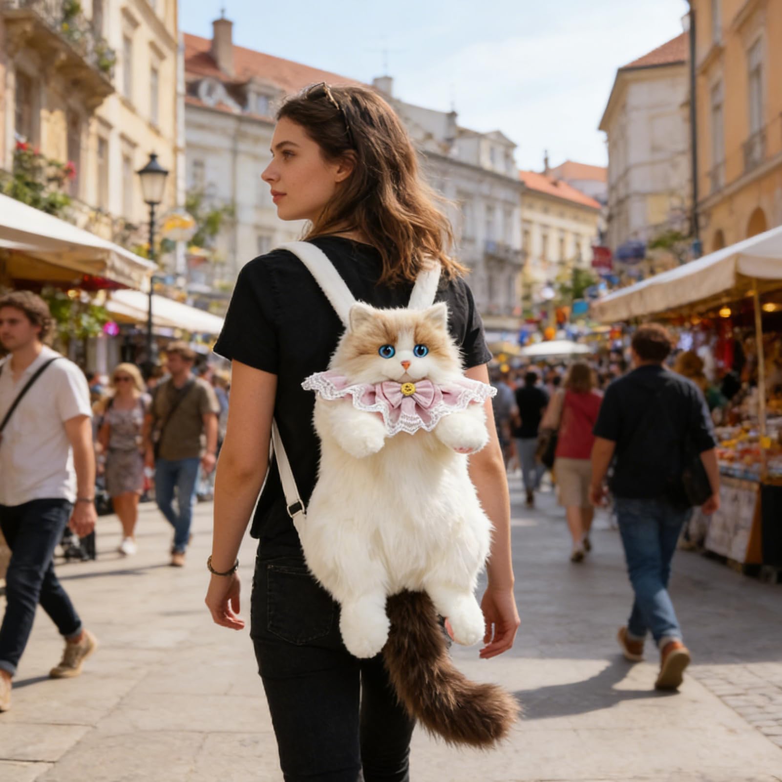 Śliczny Plecak Pluszowa Torba z Dużą Pojemnością | Plecak-Zabawka z Kotkiem Do Szkoły, na Studia, do Pracy, na Wakacje, na Wycieczki, Codzienne Dojazdy, na Zakupy, w Podróż