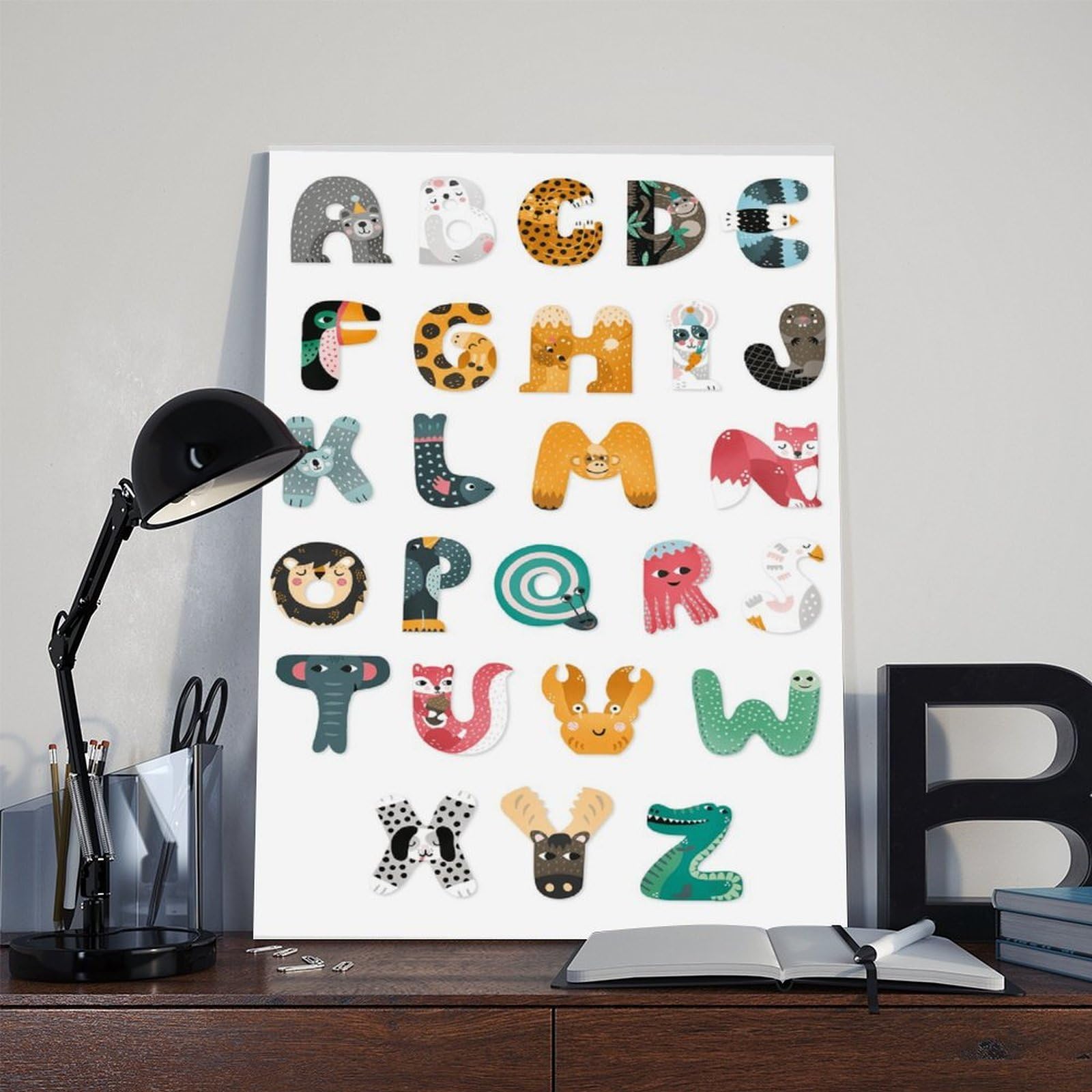 Poster sur toile à thèmes éducatifs Alphabet de A à Z (7) - Décoration murale pour salon, chambre à coucher - 40 x 60 cm
